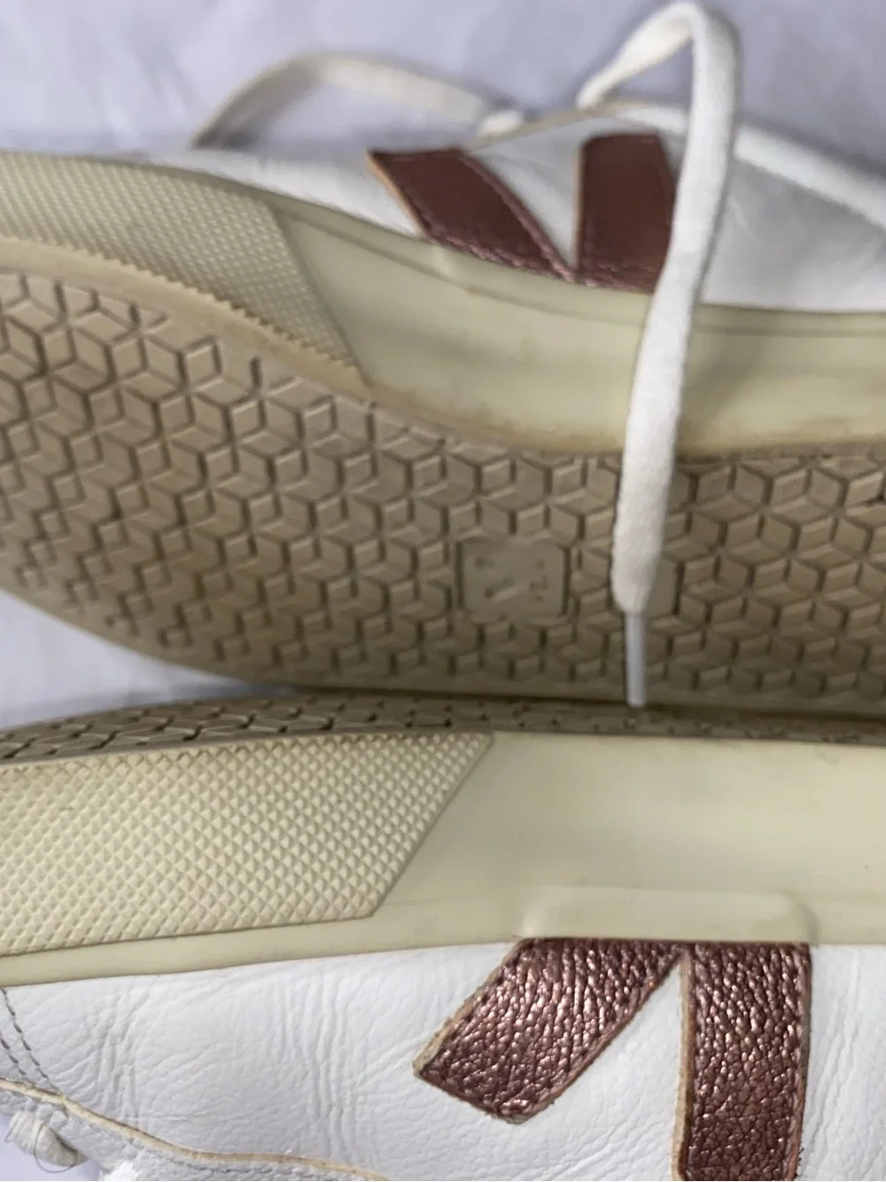 Veja White Leather Sneakers with Rose Metallic V size 6